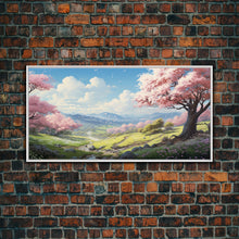 Cargar imagen en el visor de la galería, Cherry Blossom Art, Mountains Wall Art, Spring Art, Panoramic Art, Wall Art, Canvas Art, Landscape Art, Teacher Gift, Family Room Art