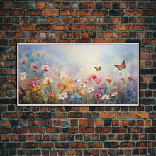 Carregar imagem no visualizador da galeria, Butterflies Wall Art, Wildflower Meadow, Panoramic Art, Wall Art, Canvas Art, Landscape Art, Spring Meadow Print, Wife Gift, Boho Wall Art
