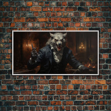 Load image into Gallery viewer, The Victorian Gentleman Werewolf, Halloween Art Print, Framed Canvas Art, Halloween Poster Print, Victorian Dark Academia Oil Painting