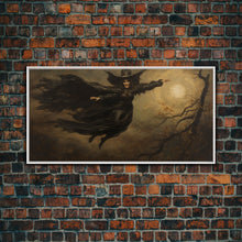 Cargar imagen en el visor de la galería, Cool Witch Art, The Flying Witch, Framed Canvas Print, Halloween Wall Art, Horror Prints, Halloween Decoration, Witch Print, Halloween Witch