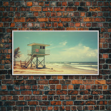 Load image into Gallery viewer, Beach Lifeguard Hut, Framed Canvas Print, Liminal Art, Framed Wall Decor, Beach Lifeguard Photography, Surf Art, Surf Print, Nautical Decor