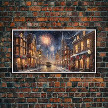 Cargar imagen en el visor de la galería, Christmas / New Years Fireworks - Framed Canvas Print - Christmas Wall Art - Christmas Oil Painting - Holiday Decor - Seasonal Art