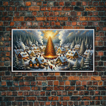 Carregar imagem no visualizador da galeria, Abstract Christmas Village Centerpiece Wall Art | Framed Canvas Print | Christmas Oil Painting Winter Wonderland | Retro Farmhouse Christmas