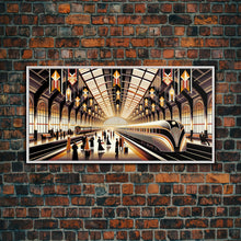 Load image into Gallery viewer, Art Deco Train Station - Retro Decor - Framed Canvas Print - Subway Art - Art Deco Pattern - Unique Retro Wall Art - Gift For Him