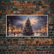 Cargar imagen en el visor de la galería, Christmas Village Winter Wonderland Wall Art Framed Canvas Print - Christmas Wall Art - First Christmas - Christmas Tree Art Holiday Decor