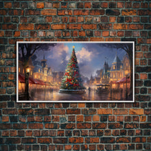 Cargar imagen en el visor de la galería, Christmas Decor Handmade, Framed Canvas Print, Beautiful Winter Wonderland Christmas Village, Christmas Tree Art