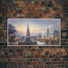 Cargar imagen en el visor de la galería, Christmas Decor Handmade, Framed Canvas Print, Beautiful Winter Wonderland Christmas Village, Christmas Tree Art