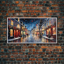 Cargar imagen en el visor de la galería, Christmas Wall Art - Framed Canvas Print - Winter Wonderland Victorian Village Decorated for Christmas - Christmas Canvas Wall Art