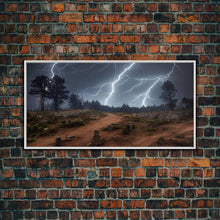 Carregar imagem no visualizador da galeria, Gloomy Haunted Graveyard At Night, Lightning Storm, Halloween Cemetery Art, ready to hang canvas print wall art
