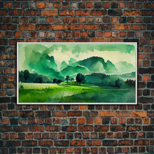 Load image into Gallery viewer, Emerald Green Watercolor Landscape Abstract, ready to hang canvas print wall art, framed canvas wall art
