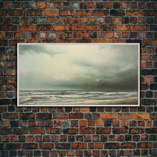 Load image into Gallery viewer, Beach Wall Art, Framed Canvas Print, Newport Beach Art, Beach House Decor, Drab and Moody / Subdued Wall Art, A Stormy Day