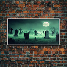 Carregar imagem no visualizador da galeria, Full Moon Over A Haunted Cemetery At Night, Spooky Creepy Graveyard, ready to hang canvas print wall art, Halloween Art