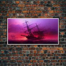 Load image into Gallery viewer, Outrun Style Ghost Ship, Abandoned Pirate Ship, ready to hang canvas print, framed art, cool unique wall decor