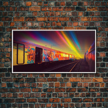 Load image into Gallery viewer, Box car graffiti art, wall decor, train box car, ready to hang canvas print wall art, rainbow train wall art
