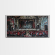 Load image into Gallery viewer, Creepy Abandoned Theater, Framed Canvas Print, Macabre Theatre, Dark Academia, Halloween Decor, Spooky Seasonal Wall Art