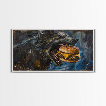 Load image into Gallery viewer, Big Ol Werewolf Having A Cheese Burger - Framed Canvas Print - Funny Halloween Art