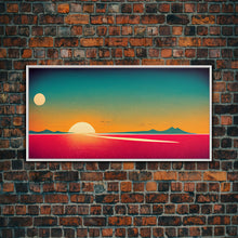 Load image into Gallery viewer, Art Deco Wall Decor, Wall Art, Framed Canvas Print, Retro Style Sunset Art, Scifi Wall Decor, 2 Suns