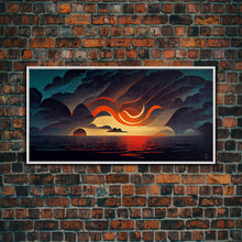 Carregar imagem no visualizador da galeria, Abstract art deco sunset canvas print, sunset over the vast ocean, living room art