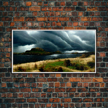 Carregar imagem no visualizador da galeria, A Thunderstorm at night over the lake, canvas print, rain storm over a lake, cool wall art, unique wall art, ready to hang canvas
