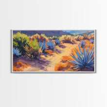 Load image into Gallery viewer, Desert Pathway with Vibrant Foliage, Perfect for Living Room Art, Framed Canvas Print, Bohemian Decor, Nature Inspired Wall Art