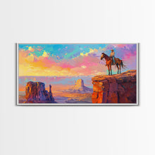 Load image into Gallery viewer, Cowboy Overlooking Monument Valley, Farmhouse Style Framed Canvas Print for Bedroom Wall Art, Rustic Home Decor, Scenic Western Landscape