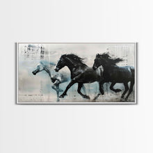 Carregar imagem no visualizador da galeria, Galloping Horses in Monochrome Abstract Landscape, Perfect Wall Art, Framed Canvas Print for Living Room or Bedroom Decor, Equestrian Art