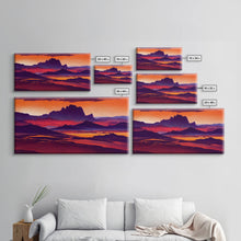 Load image into Gallery viewer, Arizona Desert Landscape at Sunset, Vaporwave Style Landscape, Cool Office Art, Ready To Hang Framed Canvas Print, Oversize Wall Art