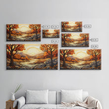 Carregar imagem no visualizador da galeria, Fall Centerpiece Landscape Painting Canvas Print, Stained Glass Style Art, Stained Glass Wall Art, Autumn Decor, Rustic Fall Art, Fall Decor
