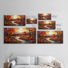 Carregar imagem no visualizador da galeria, Fall Centerpiece Landscape Painting Canvas Print, Stained Glass Style Art, Stained Glass Wall Art, Autumn Decor, Rustic Fall Art, Fall Decor