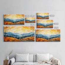 Load image into Gallery viewer, Beautiful Fall Decor Centerpiece Framed Canvas Print, Autumn Decor, Fall Wall Art, Above Mantle Wall Art, Stained Glass Style