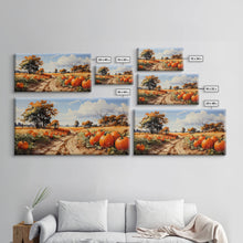 Cargar imagen en el visor de la galería, Fall Wall Art, Pumpkin Decor, Nature Wall Art, Canvas Print, Wall Hanging, Panoramic Art, Farmhouse Art, Country Home Decor, Kitchen Prints