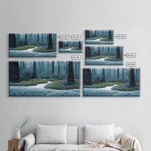 Carregar imagem no visualizador da galeria, Cabin art, snow covered winter forest, winter vacation home art, framed canvas print, ready to hang framed wall art