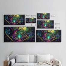 Cargar imagen en el visor de la galería, Fantasy wall art, canvas print, magical forest, fantasy landscape art, ready to hang wall art, magical glowing forest fantasy art