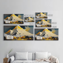 Load image into Gallery viewer, Cho Oyu, The Turquoise Goddess, Travel Poster, Framed Canvas Print, Mountain Landscape Painting, Original Painting Print
