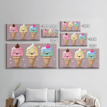 Load image into Gallery viewer, Ice Cream Wall Art, Framed Canvas Print, Cute Kawaii Art, Anime Style Wall Art, Ice Cream Parlor Art, Ice Cream Shop