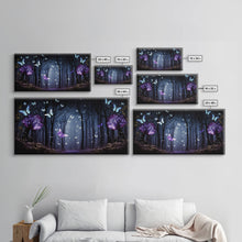 Carregar imagem no visualizador da galeria, Glowing Butterflies, Framed Canvas Print, Fantasy Decor, High Fantasy Canvas Art, Fairy Forest