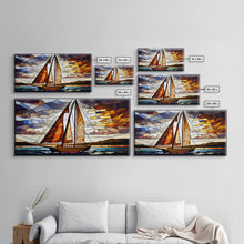 Carregar imagem no visualizador da galeria, Art Deco Stained Glass Sail Boat Wall Art | Framed Canvas Print | Nautical Art | Seascape Art | Beach House Decor