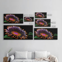 Load image into Gallery viewer, Neon Flowers Wall Art, Framed Canvas Print, Original Flower Painting, Mother's Day Gift, Floral Decor, Black Background Flower Art