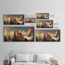Cargar imagen en el visor de la galería, Fantasy wall art, canvas print, castle in the sky, castle atop mountains and waterfalls, watercolor