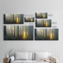 Load image into Gallery viewer, Canvas print of a forest floor at golden hour, watercolor painting print, cool living room or guest room wall art