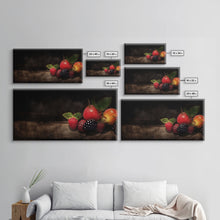 Carregar imagem no visualizador da galeria, Fruits Wall Art, Food Art, Strawberries, Peach, Kitchen Wall Decor, Panoramic Wall Decor, Canvas Print, Wall Art, Framed Canvas Art