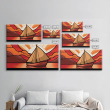 Carregar imagem no visualizador da galeria, Abstract Seascape Wall Art, Stained Glass Wall Decor, Sailboat Wall Art, Panoramic Wall Decor, Canvas Print, Wall Art, Framed Canvas Art