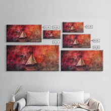 Carregar imagem no visualizador da galeria, Abstract Sailboat Wall Decor, Ocean Wall Art, Boat Wall Art, Red Wall Decor, Panoramic Wall Decor, Canvas Print, Wall Art, Framed Canvas Art