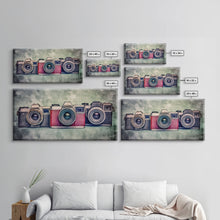 Carregar imagem no visualizador da galeria, Film Camera Wall Decor, Retro Camera Wall Art, Red Camera, Photography Art, Panoramic Wall Decor, Canvas Print, Wall Art, Framed Canvas Art