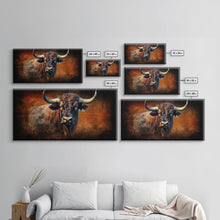 Carregar imagem no visualizador da galeria, Bull Wall Decor, Animal Wall Art, Western Wall Art, Nature Wall Decor, Panoramic Wall Decor, Canvas Print, Wall Art, Framed Canvas Art