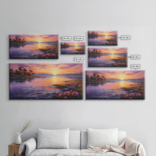 Load image into Gallery viewer, Beautiful Lake At Sunset, Framed Canvas Print, Landscape Oil Painting Print, Lakehouse Art, Lake Art, Lake House Decor, Nature Art