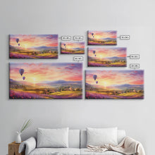 Load image into Gallery viewer, Beautiful Fields of Lavender, Framed Canvas Print, Wall Art, Boho Wall Decor, Sunset Painting, French Countryside, Farmhouse Art