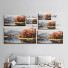 Carregar imagem no visualizador da galeria, Autumn By The Lake, Framed Canvas Print, Original Landscape Painting, Fall Decor, Boho Minimalist Farmhouse Decor, Rustic Art