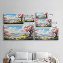 Cargar imagen en el visor de la galería, Cherry Blossom Art, Mountains Wall Art, Spring Art, Panoramic Art, Wall Art, Canvas Art, Landscape Art, Teacher Gift, Family Room Art