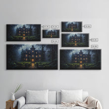 Load image into Gallery viewer, The Haunted House, Spooky Halloween Art, Haunted Victorian Mansion Framed Canvas Print, Horror Prints